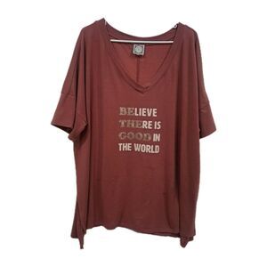 Woman's Tunic Top TRU Self Redwood Graphic Shirt Peachish Terra Cotta V-Neck XXL